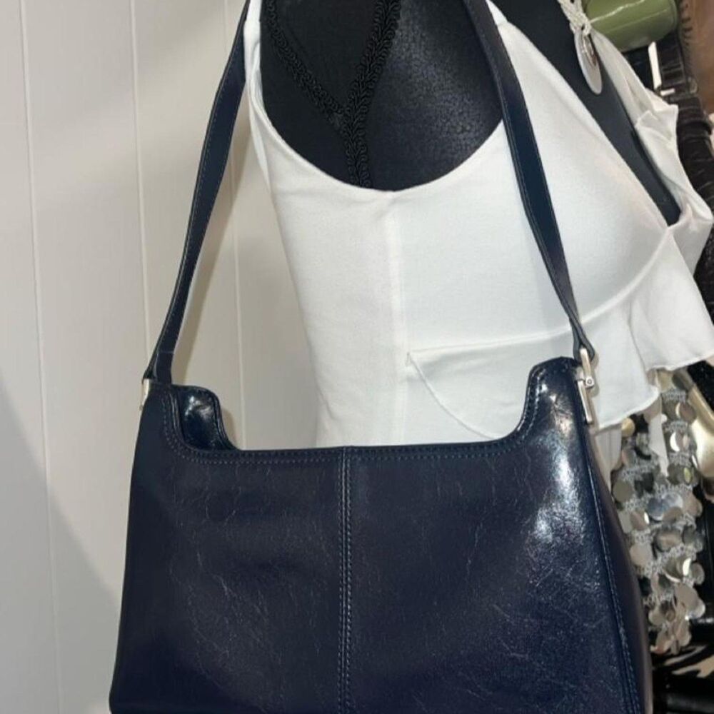 Y2K Liz Claiborne Dark Blue Faux Leather Shoulder Bag Baguette Purse